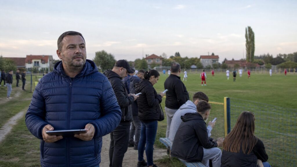 Organizator turnira na terenu sa tabletom dok roditelji i navijači na pametnim telefonima prate rasporede i rezultate uživo.